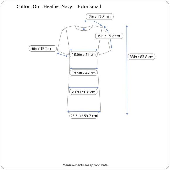 Cotton On Tee Shirt Dress Heather Navy A-Line Curved Hem Folded Cuff Extra Small - Picture 13 of 14